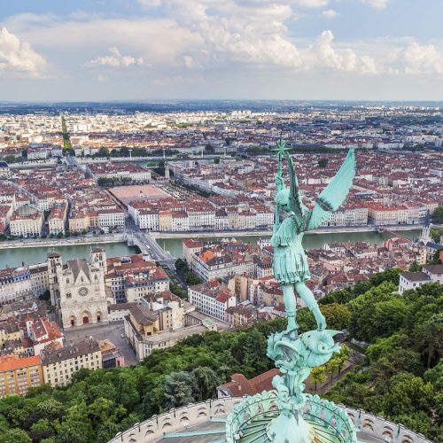 Accueil aerial view of lyon from the top of notre dame de fourviere