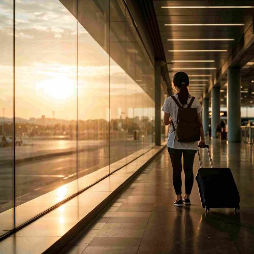 Accueil woman with luggage airport